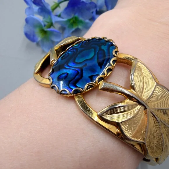 Genuine Abalone Shell Vintage Bangle Bracelet - Picture 3 of 7